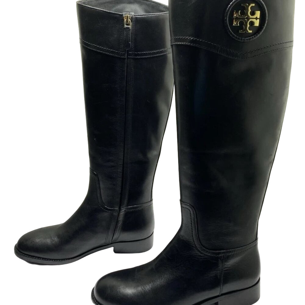 NEW TORY BURCH Women’s Ashlynn Venus Riding Boots – Black – Size 8M – Low Heel –